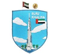 A-ONE Confezione da 2 pezzi - Dubai Burj Khalifa ricamo+bandiera degli Emirati Arabi Uniti, toppa per souvenir, punto di riferimento di Dubai, toppa del mondo, decorazione creativa di spilla NO.255P