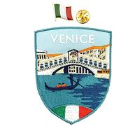 A-ONE Confezione da 2 pezzi - Patch per città di Venezia + spilla con bandiera italiana, città del romanticismo, ponte maschera città d'acqua, souvenir carnevale n. 270P