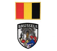 A-ONE Confezione da 2 pezzi - Patch scudo punto di riferimento di Bruxelles + toppa bandiera del Belgio, decorazioni in tessuto colorato per vestiti da stirare, cucire o incollare