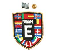 A-ONE Greece Flag Lapel Pin + Europe Nation Flags Disposition Scutiform Logo Patch, Patch Emblem per cappelli jeans calzini materiale fai-da-te n. 003p + 001