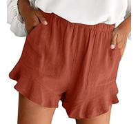 A/ Pantaloncini estivi da donna, in cotone casual tinta unita a vita alta in lino, a vita alta pieghevole sciolto gamba dritta pantaloni pantaloncini di lino