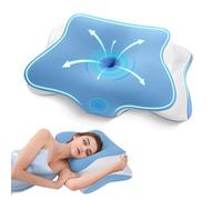 A-Pce APCE Cuscino Cervicale Memory Foam, Cuscino Ortopedico Ergonomico per Dolori al Collo e alle Spalle, Cuscini per Dormire sul Fianco Rinfrescante con Federa Lavabile in Seta Rinfrescante, Blu