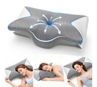 A-Pce Cuscino Cervicale, 2 in 1 Cuscini Laterali Schiuma Memoria, Cuscino Ortopedico Ergonomico Supporto Collo, Allevia Dolori Cervicali e Dorsali, Adatto a Fianco/Schiena/Stomaco, Grigio Bianco