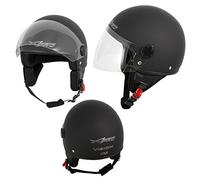 A-Pro srl Casco Demi Jet Moto Città Omologazione ECE 22 Visiera Lunga Antigraffio Nero Opaco (Nero Opaco, L)