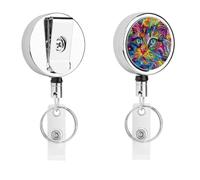 A Psychedelic Cat Badge Reel retrattile con portachiavi porta badge divertente porta badge per insegnante, infermiera, dottore, lavoratore, regalo, targhetta identificativa, clip decorative in metallo