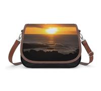A Psychedelic Cat Crossbody Borse da donna in pelle Borse da viaggio Borse a tracolla Tote Bag per uso quotidiano, Tramonto Hawaii Beach, Taglia unica, Fiori e Animali