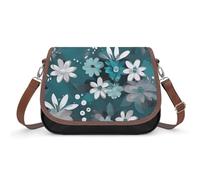 A Psychedelic Cat Crossbody Borse da donna in pelle Borse da viaggio Borse a tracolla Tote Bag per uso quotidiano, Grigio foglia di tè e bianco floreale, Taglia unica, Fiori e Animali