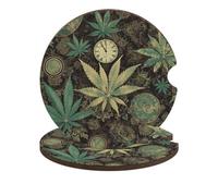A Puff in Time - Confezione da 2 sottobicchieri universali antiscivolo con base in sughero e tacca per le dita, accessori per auto per donne e uomini