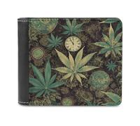 A Puff in Time - Portafogli da uomo in pelle PU, con motivo marijuana, capacità extra, con scomparti multipli per carte di credito