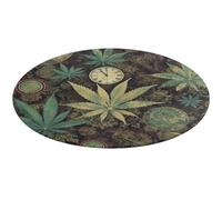 A Puff in Time, Tappeto rotondo con erbacce e marijuana, lavabile, antiscivolo, per soggiorno, morbido, lavabile, per camera da letto, moderno, per yoga, ufficio, casa, regalo, 60 x 60 cm