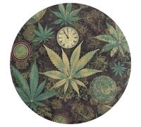 A Puff in Time, Tappeto rotondo con erbacce e marijuana, lavabile, antiscivolo, per soggiorno, morbido, lavabile, per camera da letto, moderno, per yoga, ufficio, casa, regalo, 80 x 80 cm