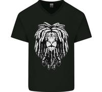 A Rasta Leone Con Rasta Cjamaica Reggae Uomo Scollo A V Cotone T-Shirt