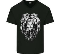 A Rasta Leone Con Rasta Cjamaica Reggae Uomo Scollo A V Cotone T-Shirt