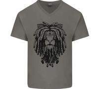 A Rasta Leone Con Rasta Giamaicano Reggae Uomo Scollo A V Cotone T-Shirt