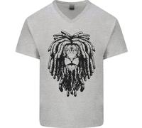 A Rasta Leone Con Rasta Giamaicano Reggae Uomo Scollo A V Cotone T-Shirt