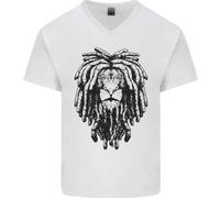 A Rasta Leone Con Rasta Giamaicano Reggae Uomo Scollo A V Cotone T-Shirt