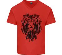 A Rasta Leone Con Rasta Giamaicano Reggae Uomo Scollo A V Cotone T-Shirt