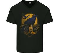 A Raven & Haunted Casa Luna Halloween da Uomo Scollo A V Cotone T-Shirt