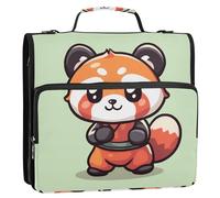 A Red Panda Kung Fu - Raccoglitore con cerniera a 3 anelli con manico, capacità di 500 fogli, multitasche, per scuola e ufficio