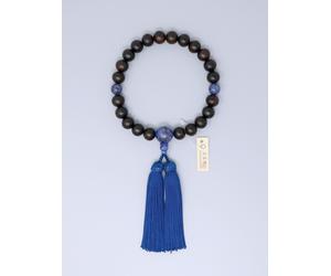 A Righe Ebano 22-Bead Juzu con Blu Dragon Agata & Puro Seta Nappa Kyoto Giappone