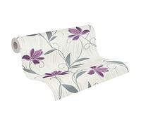 A.S. Création AS Creation 306234 3062-34 - Carta da parati con profilo strutturato, motivo floreale, 10,05 m x 0,53 m, colore: viola e bianco grigio