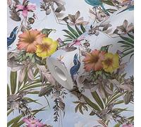 A.S. Création Carta da parati con fiori uccelli bianchi e verde 381784 in tessuto non tessuto, effetto floreale, per soggiorno, 10,05 x 0,53 m, Made in Germany