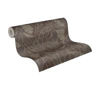 A.S. Création Carta da parati con foglie, marrone e grigio, in giada 395023 - Carta da parati in tessuto non tessuto di alta qualità con piante per stanze diverse, 10,05 m x 0,53 m, made in Germany