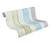 A.S. Création Carta Da Parati Effetto Legno Elements Carta da parati tessuto non tessuto 10.05 m x 0.53 m Blu Verde Bianco Prodotto in Germania 855077 8550-77