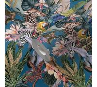 A.S. Création Carta da parati giungel blu giallo 381764 - Carta da parati in tessuto non tessuto petrolio con animali per soggiorno, 10,05 x 0,53 m, Made in Germany