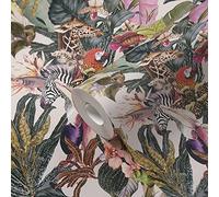 A.S. Création Carta da parati giungla bianco e verde con animali, 381763, in tessuto non tessuto, per camera da letto, 10,05 x 0,53 m, Made in Germany