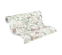 Livingwalls Carta da parati in tessuto non tessuto floreale country bianco/verde/rosso 10,05x0,53 m
