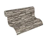 A.S. Création Carta Da Parati Mattoni Elements Carta da parati tessuto non tessuto 10.05 m x 0.53 m Grigio Crema Nero Prodotto in Germania 958331 95833-1
