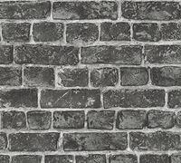 A.S. Création Carta Da Parati Mattoni Elements Carta da parati tessuto non tessuto 10.05 m x 0.53 m Nero Grigio Prodotto in Germania 306822 30682-2