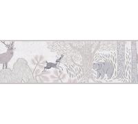 A.S. Création Carta da parati per cameretta Lilly & Luis - Carta da parati in tessuto non tessuto con effetto foresta - 5,00 m x 0,17 m - Marrone, crema, bianco - Prodotto in Germania - 771752