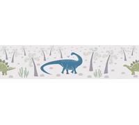A.S. Création Carta da parati per cameretta Lilly & Luis - Carta da parati in tessuto non tessuto con effetto dinosauro - 5,00 m x 0,13 m - Blu, multicolore, verde - Prodotto in Germania - 771411