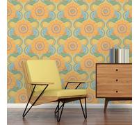 A.S. Création Carta da parati retrò anni '70, motivo floreale, blu/giallo/verde/arancione/marrone, retro chic, 8,50 m x 0,53 m, da incollare alla parete