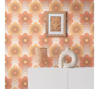 A.S. Création Carta da parati vintage anni '70, in tessuto non tessuto, motivo floreale, marrone, arancione, giallo, crema, 8,50 m x 0,53 m, prodotta in Germania