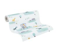 A.S. Création Little Love 381141 - Carta da parati in tessuto non tessuto con simpatici animali, in tessuto non tessuto, colore: verde, grigio, giallo, bianco opaco