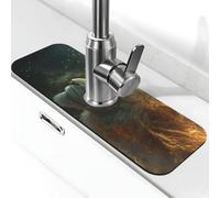 A Sad Lion's Head Sink Splash Guard Faucet Mat, Kitchen Faucet Pad,Faucet Handle Drip Catcher Tray Tray Drying Mat for Bathroom (38,1 x 14 cm)