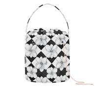 A scacchi Modello Bianco e Nero Fiori Bianchi Borse Crochet Portatile Ferro Da Maglia Stoccaggio per Ferri Da Maglia hilos para Crochet
