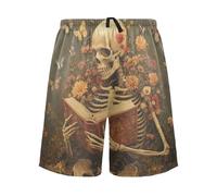 A Skeleton Reading con fiori e farfalle, comodi pantaloni pigiama da uomo per spa, Una lettura scheletro con fiori e farfalle, L