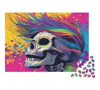 A Skull Painted with Rainbow Colors Flutters in The Wind, Puzzle Sostenibili Con Motivi Per Adulti Da Gioco in Legno Di Alta Qualità 1000pcs (75x50cm)
