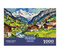 A Small Town in The Swiss Alps Puzzle in Legno Impermeabile Puzzles Da 1000 Pezzi Per Adulti Colorati Puzzle Per Decorazioni Domestiche