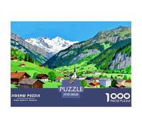 A Small Town in The Swiss Alps Puzzle in Legno Impermeabile Puzzles Da 1000 Pezzi Per Adulti Divertenti Per Decorazioni Domestiche