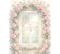 A Soft Sanctuary: Pink Rose Window Journal: Whimsical Cottage Watercolor 8.5 x 11 Large Aesthetic Notebook, 120 College Ruled Pages, Floral Illustration Cover for Women and Gift