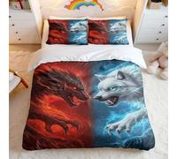 A Song of Ice and Fire Dual Dragons, set di biancheria da letto con stampa 3D, decorazione per camera da letto (04, king size, 240 x 220 cm, 50 x 75 cm x 2)