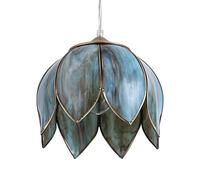 a Sospensione Blue Lotus con Lanterna in Vetro, in Bronzo di metà secolo, a 1 Luce, da a Sospensione a Testa Sina per Bagno, Cucina, Isola, ristte