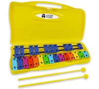 A-Star Xilofono Glockenspiel cromatico soprano con chiave arcobaleno colorato a 25 note in custodia gialla con due battitori in plastica - 2 ottave da G5 a G7
