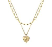 A Strati Girocollo Doppia graffetta catena 26 lettere d'amore collana d'oro collana di gioielli da donna Collana Spilla Da (N, One Size)