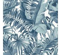 a-Street Stampe Solstizio Palma Foglia Fine Decor Parati - Blu & Bianco FD24133